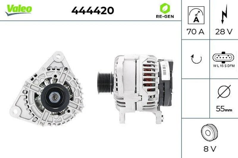 Image of VALEO 444420 Generator VALEO RE-GEN REMANUFACTURED Alternator Charging Current: 70A, Voltage: 28V Alternator (4)