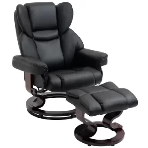 image of HOMCOM PU Leather Padded Manual Reclining Armchair with Footstool Black