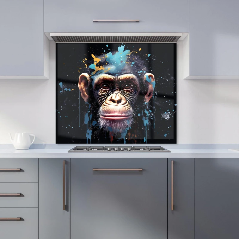 Image of Warren Reed - Designer Monkey Face Splashart with Blue Kitchen Splashback Size: 700mm x 650mm Blue Unisex 700mm x 650mm