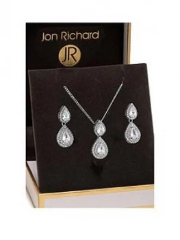 image of Jon Richard Jon Richard Double Pear Drop Pendant And Earring Set