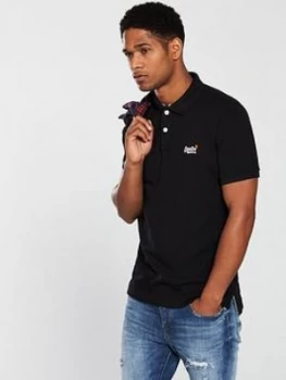 image of Superdry Classic Pique Polo Shirt - Black, Size XS, Men