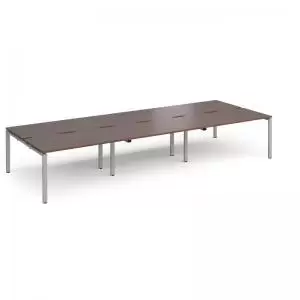 image of Adapt triple back to back desks 4200mm x 1600mm - silver frame, walnut