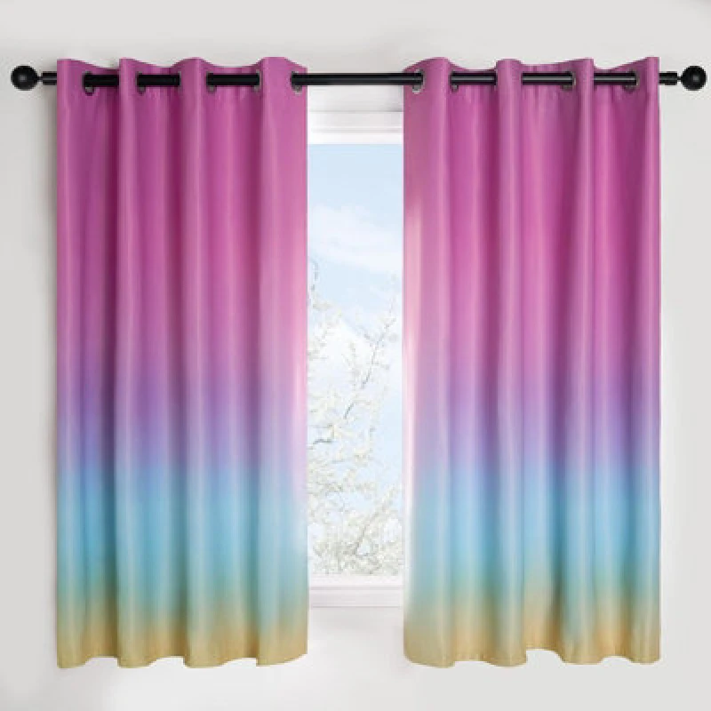 Image of OHS OHS Ombre Eyelet Blackout Kids Curtains Pair of Ring Top Rainbow Ready Made Panels in Pink Size: 168cm width x 183cm drop Pink 168cm width x 183