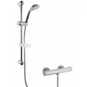 image of Minimalist Thermostatic Bar Shower Valve with Classic Multi Function Slider Rail Kit - Chrome - Nuie