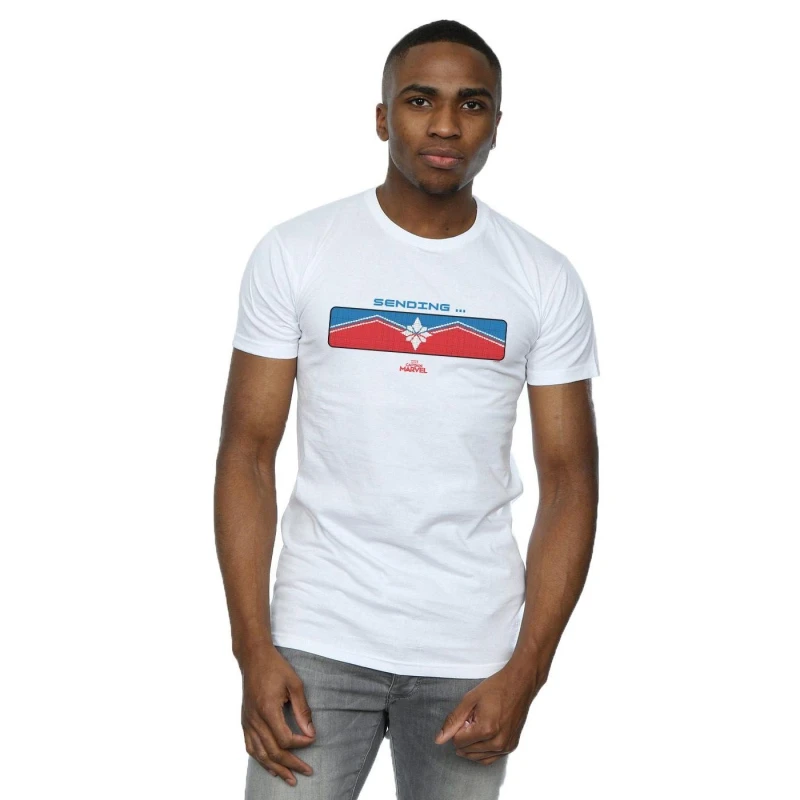 Image of Marvel Marvel Men Captain Sending T-Shirt in White Size: Small White S Male 5059114704156