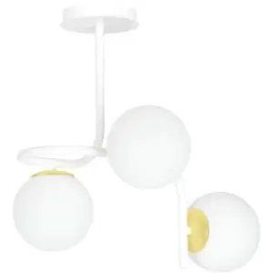 Image of Emibig Ragnar White/Gold Globe Ceiling Light with White Glass Shades, 3x E14