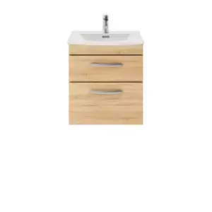 image of Nuie Athena 500 Wall Hung 2-drawer Vanity & Curved Basin - Natural Oak