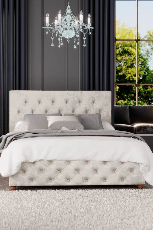 Image of Laurence Llewelyn-Bowen Laurence Llewelyn-Bowen Luna Ottoman Storage Bed in Mirazzi Velvet Fabric, Custom Made in Ivory Size: Small Double Ivory Sma