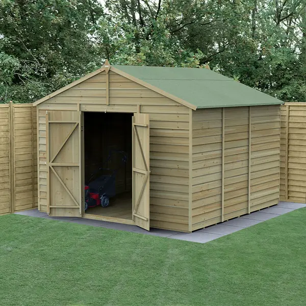 image of 10' x 10' Forest 4Life 25yr Guarantee Overlap Pressure Treated Windowless Double Door Apex Wooden Shed (3.21m x 3.01m)