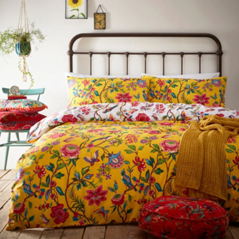 Image of Furn. Pomelo Tropical Floral Reversible Duvet Cover Set, Super King, Yellow