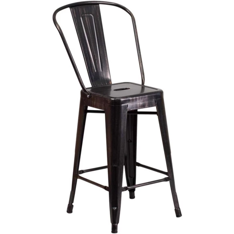 Image of FWStyle FWStyle Set Of 4 24" Black & Gold Bar Chairs Galvanised Steel Indoor & Outdoor Black One Size Unisex 5056413132758
