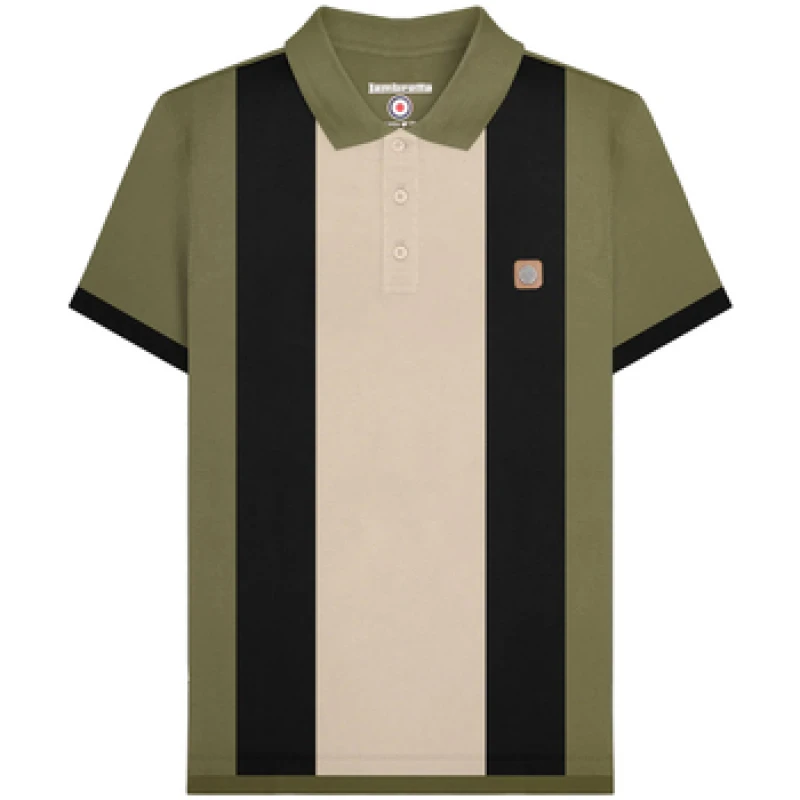 Image of Lambretta Lambretta Men Vintage Panelled Polo Shirt in Green Size: Small Green S Male 5063703650267