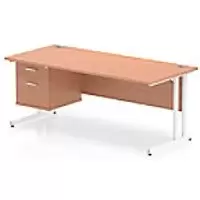 Image of Dynamic Rectangular Office Desk Beech MFC Cantilever Leg White Frame Impulse 1 x 2 Drawer Fixed Ped 1800 x 800 x 730mm