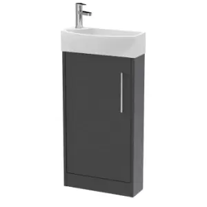 image of Hudson Reed Juno Compact 440mm Floor Standing 1 Door Unit & 1 Tap Hole Basin RH - Graphite Grey