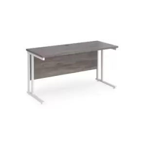 image of Maestro 25 straight desk 1400mm x 600mm - white cantilever leg frame and grey oak top