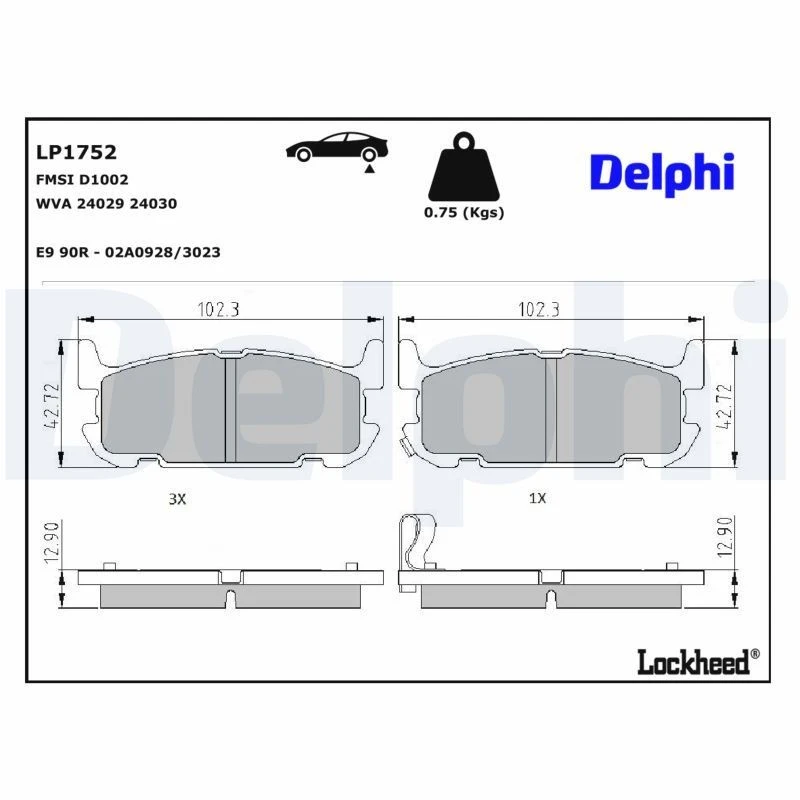 Image of DELPHI Brake pad set DELPHI LP1752