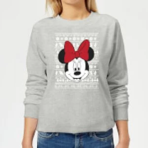 Disney Minnie Face Womens Christmas Sweatshirt - Grey - XL