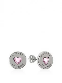 image of Radley Sterling Silver Pink Crystal Heart Stud Ladies Earrings