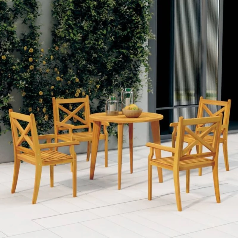 Image of vidaXL 5 Piece Garden Dining Set Solid Wood Acacia, Brown 3057998