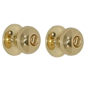 Image of Polished Brass effect Internal Round Bathroom Door knob Set