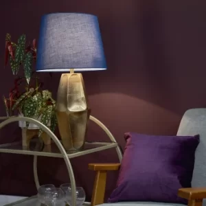 Image of Jenner Gold Metal Table Lamp with Navy Blue Aspen Shade