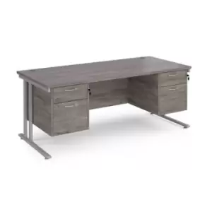 image of Maestro 25 straight desk 1800mm x 800mm with two x 2 drawer pedestals - silver cantilever leg frame and grey oak top