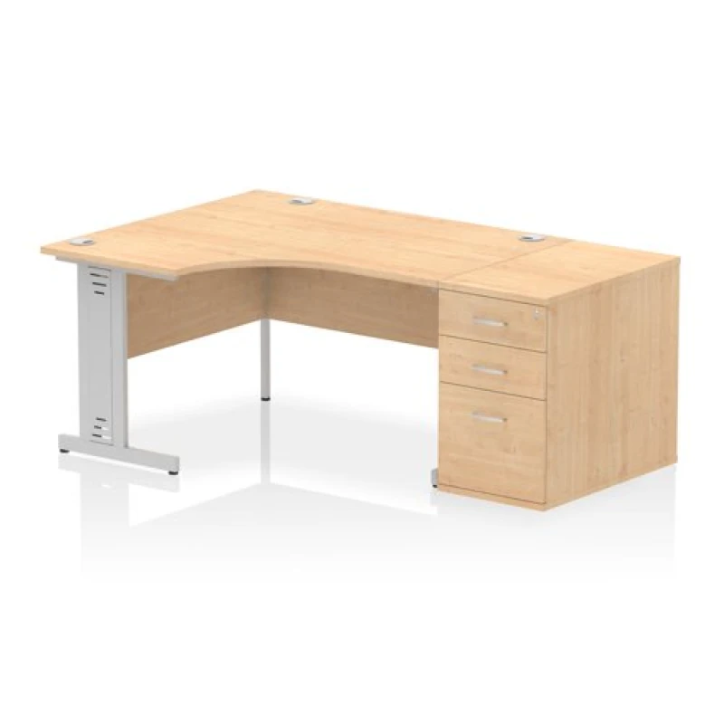 Image of Impulse Impulse 1400mm Left Crescent Office Desk Maple Top Cable Managed Leg Workstation 800 Deep Desk High Pedestal IWSLW148MPE