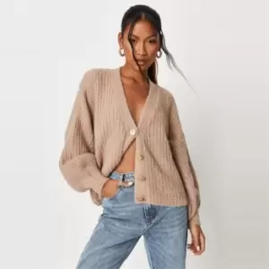 image of Missguided Recycled Soft Touch Button Knit Cardigan - Neutral