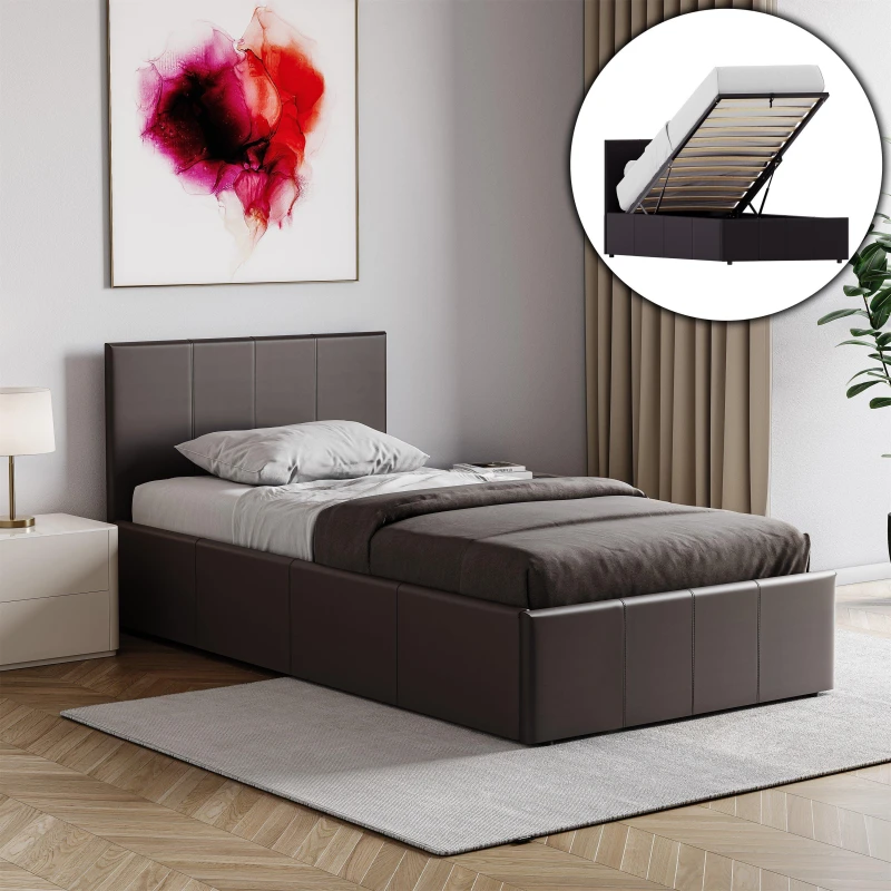 Image of Lassic Lisbon 3ft Single Ottoman Faux Leather Bed UKFR Brown unisex Single