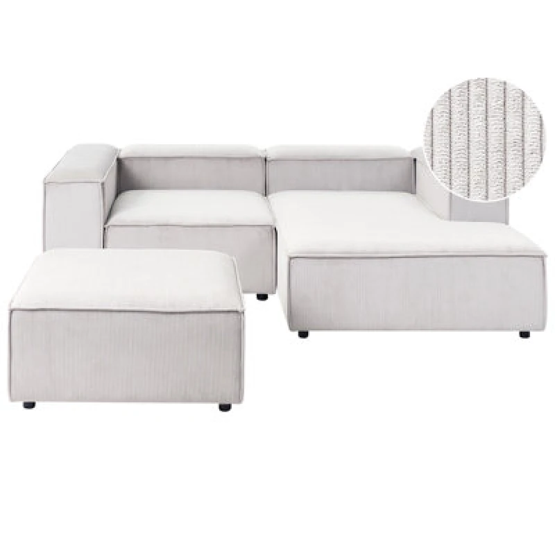 Image of Beliani Modular Corner Sofa 3 Seater Ardal Corduroy Off-White With Ottoman Left Hand