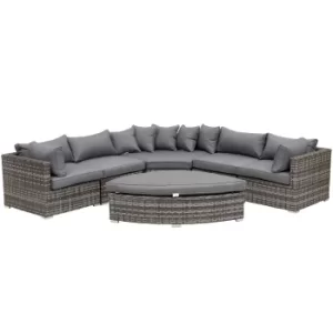 image of Outsunny 6-Seater Outdoor Rattan Wicker Sofa Set Half Round Patio Conversation Furniture Set w/ Cushions Grey