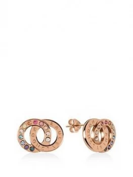 Radley Rose Gold Plated Sterling Silver Rainbow Crystal Double Hoop Stud Ladies Earrings