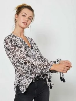 Image of Mint Velvet Amber Animal Ombre Print Boho Blouse - Neutral