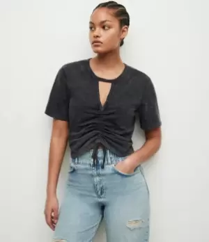 Image of AllSaints Womens Gigi Drawcord T-Shirt, Acid Washed Black, Size: 12