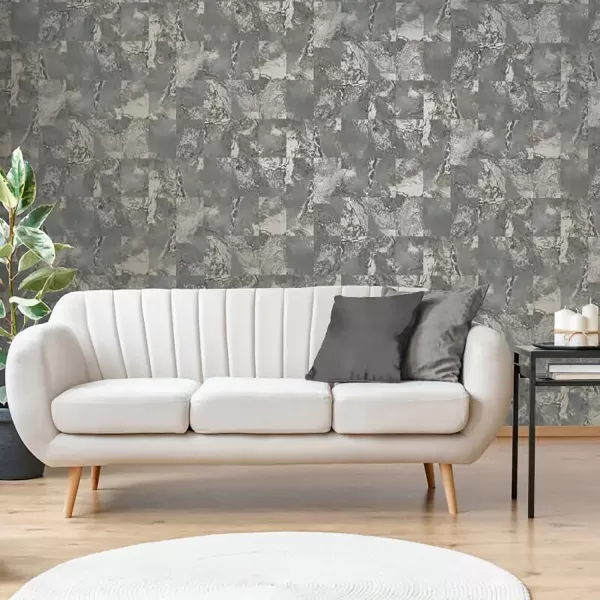 Image of Fine Decor Savona Marble Tile Wallpaper, Slate