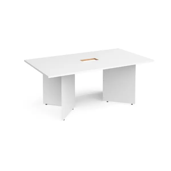 image of Rectangular Arrowhead Office Boardroom Table with Power Module Cut Out - 1800mm - white