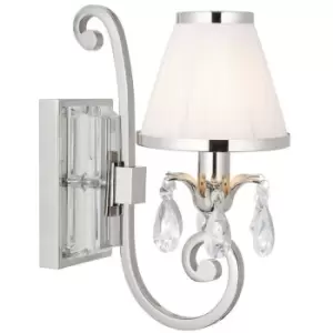 image of Esher Luxury Single Curved Arm Traditional Wall Light Nickel Crystal White Shade