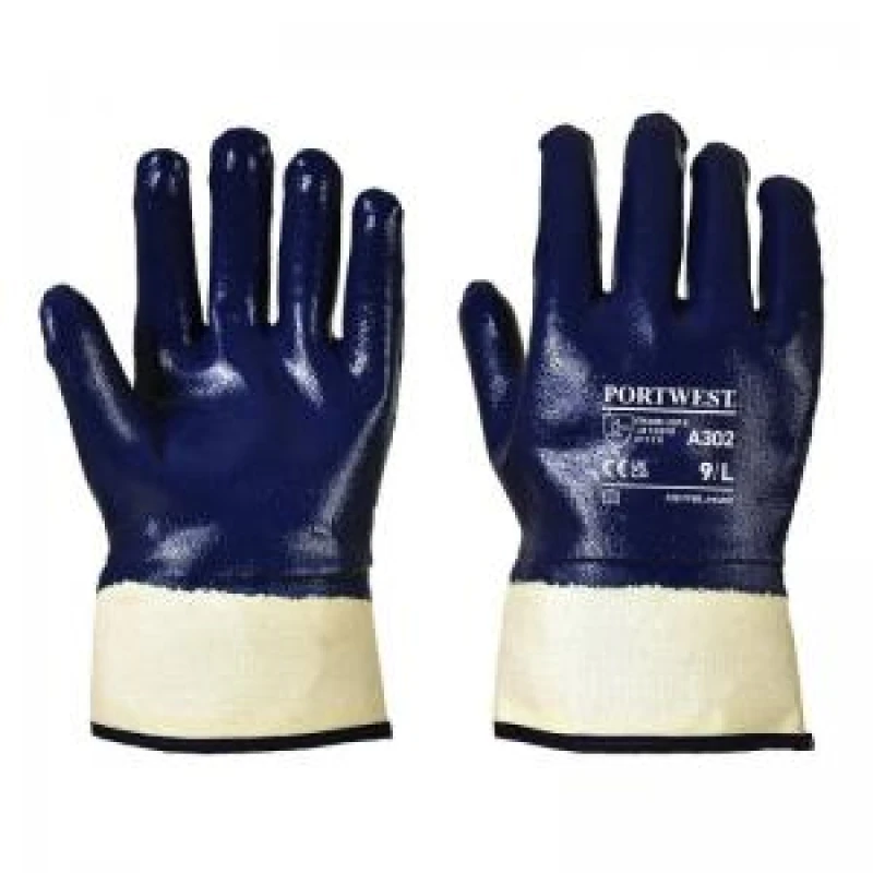 Image of Portwest Fully Dipped Heavy Duty Nitrile Safety Cuff Gloves A302NARXXL Colour: Navy