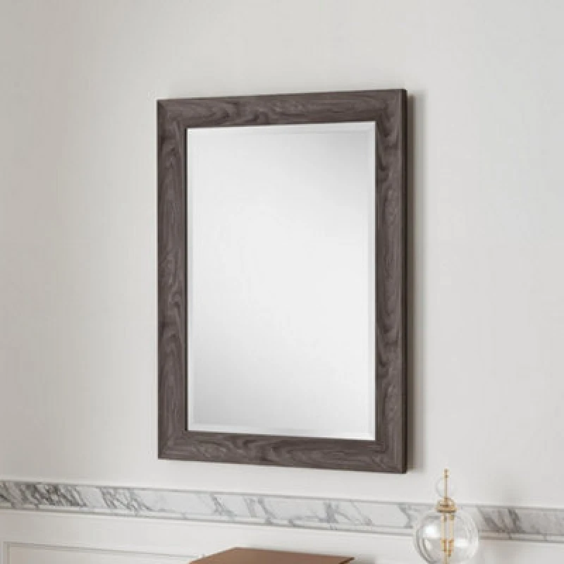 Image of Yearn Mirrors Yearn Mirrors Rustic Grey Wood Effect Scooped Framed Mirror 129.5x106.5cm in Pale Green Pale Green One Size Unisex 0716053064653