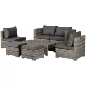 Image of Outsunny - 8pc Rattan Garden Furniture 6 Seater Sofa & Coffee Table Set Outdoor Patio Furniture Wicker Weave Chair Space-saving Compact - Grey