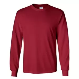 Image of Gildan Mens Plain Crew Neck Ultra Cotton Long Sleeve T-Shirt (M) (Cardinal)