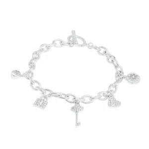 Lipsy Silver Plated Crystal Padlock Key Charm Bracelet