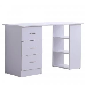 image of HOMCOM Computer Desk W/ 3 Shelf& Drawers, 120Wx49Dx72H cm-White Colour