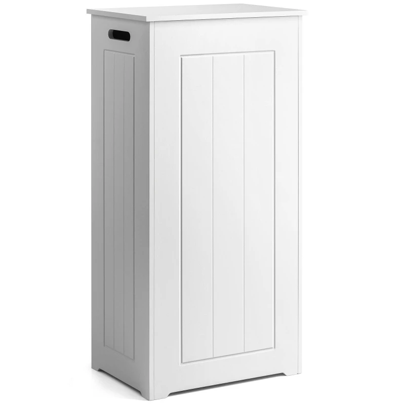 Image of Christow White Laundry Box Wooden Bathroom Storage Basket Linen Clothes Cabinet White