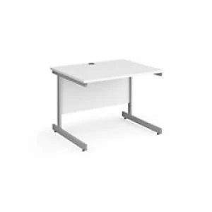 image of Dams International Rectangular Straight Desk with White MFC Top and Silver Frame Cantilever Legs Contract 25 1000 x 800 x 725mm