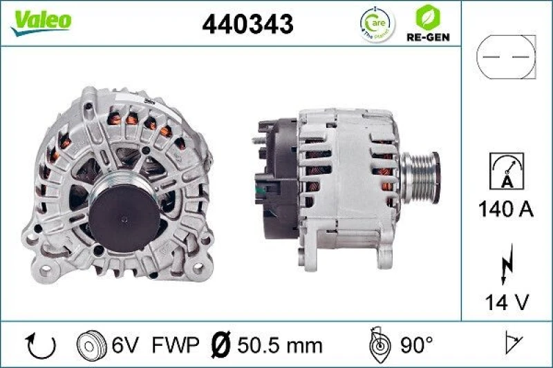 Image of VALEO 440343 Generator Alternator Charging Current: 140A, Voltage: 14V, REMANUFACTURED PREMIUM Alternator (4)