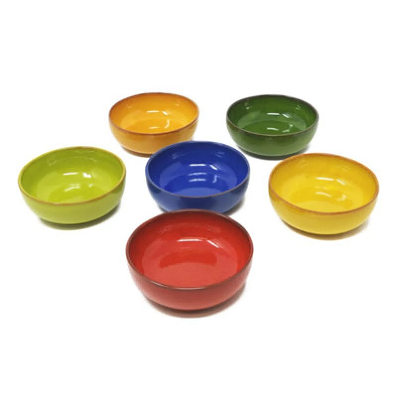 Image of Verano Spanish Ceramics Selena Glazed Hand Dipped Kitchen Dining Mixed Set Of 6 Small Bowls (Diam) 10Cm