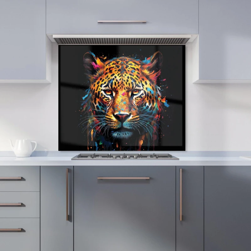 Image of Warren Reed - Designer Splashart Leopard Face Kitchen Splashback in Brown Size: 600mm x 750mm Brown Unisex 600mm x 750mm