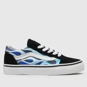 image of Vans Black And Blue Old Skool Camo Flame Boys Junior Trainers