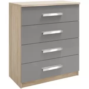 image of Genoa Oak & Grey High Gloss 4 Drawer Chest